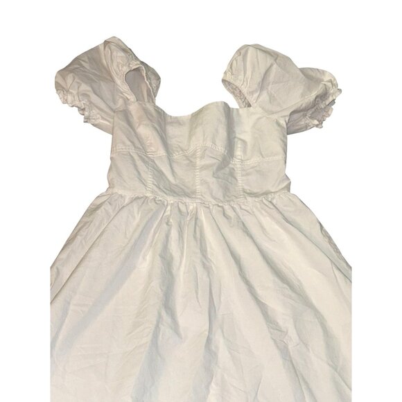 White Puff Sleeve Midi Dress With Shirred Bodice - Picture 2 of 14